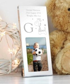 Personalised Hessian Giraffe Small 2×3 Silver Photo Frame