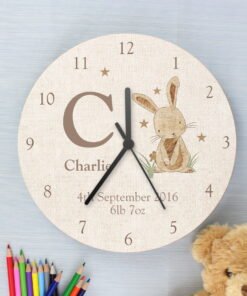 Personalised Hessian Rabbit Shabby Chic Large Wooden Clock
