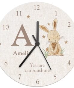 Personalised Hessian Rabbit Shabby Chic Large Wooden Clock