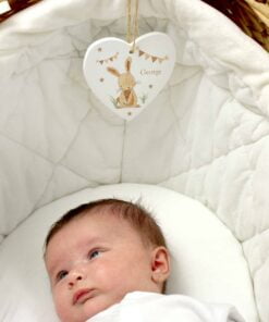 Personalised Hessian Rabbit Wooden Heart Decoration