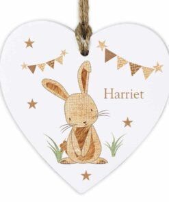 Personalised Hessian Rabbit Wooden Heart Decoration
