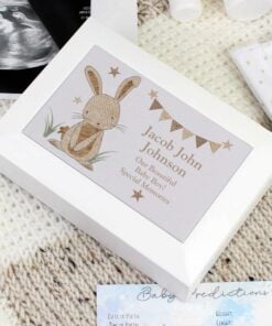 Personalised Hessian Rabbit Wooden Jewellery Box