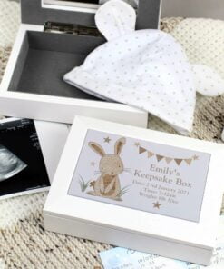 Personalised Hessian Rabbit Wooden Jewellery Box