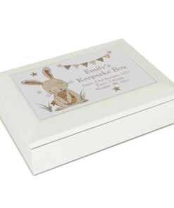 Personalised Hessian Rabbit Wooden Jewellery Box