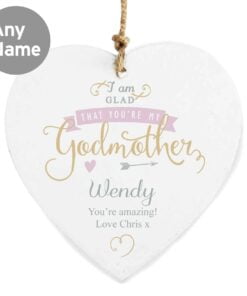 Personalised I Am Glad… Godmother Wooden Heart Decoration
