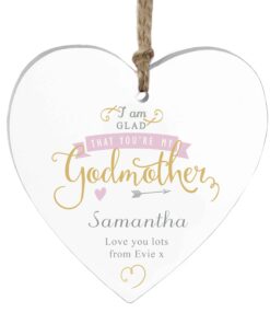 Personalised I Am Glad… Godmother Wooden Heart Decoration