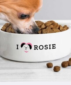 Personalised I Love my Dog – Cute Design 14cm Medium Ceramic White Pet Bowl