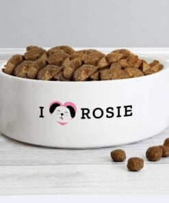 Personalised I Love my Dog – Cute Design 14cm Medium Ceramic White Pet Bowl