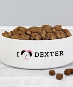 Personalised I Love my Dog – Cute Design 14cm Medium Ceramic White Pet Bowl