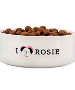 Personalised I Love my Dog – Cute Design 14cm Medium Ceramic White Pet Bowl