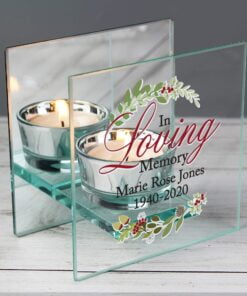 Personalised In Loving Memory Christmas Mirrored Glass Tea Light Candle Holder