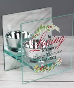Personalised In Loving Memory Christmas Mirrored Glass Tea Light Candle Holder