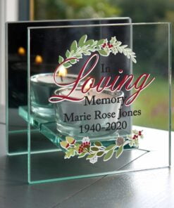 Personalised In Loving Memory Christmas Mirrored Glass Tea Light Candle Holder
