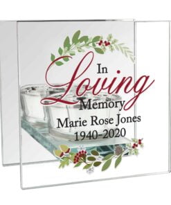 Personalised In Loving Memory Christmas Mirrored Glass Tea Light Candle Holder