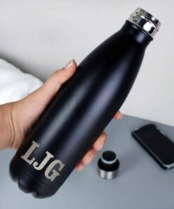 Personalised Initials Black Metal Insulated Drinks Bottle