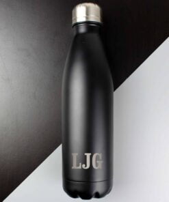 Personalised Initials Black Metal Insulated Drinks Bottle