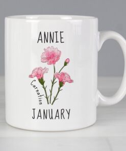 Personalised January Birth Flower – Carnation Mug