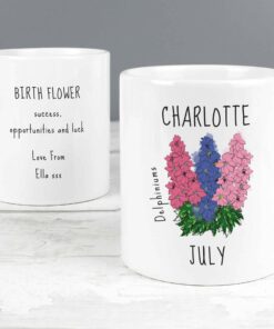 Personalised July Birth Flower – Delphiniums Mug