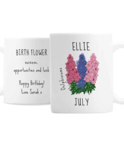 Personalised July Birth Flower – Delphiniums Mug