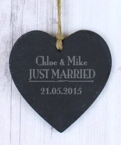 Personalised Just Married… Slate Heart Decoration