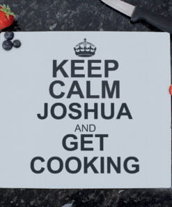 Personalised Keep Calm Glass Chopping Board/Worktop Saver