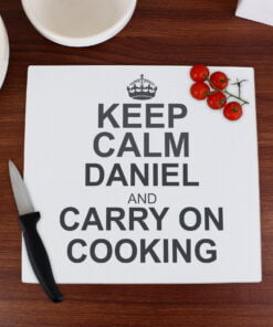 Personalised Keep Calm Glass Chopping Board/Worktop Saver