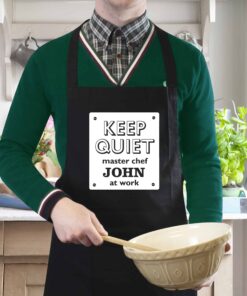 Personalised Keep Quiet Black Apron