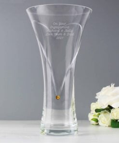 Personalised Large Hand Cut Gold Diamante Heart Vase with Swarovski Elements