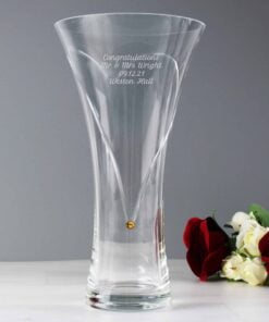 Personalised Large Hand Cut Gold Diamante Heart Vase with Swarovski Elements