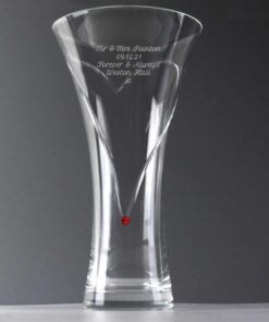 Personalised Large Hand Cut Ruby Diamante Heart Vase with Swarovski Elements