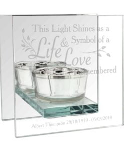 Personalised Life & Love Mirrored Glass Tea Light Candle Holder