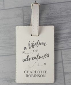 Personalised ‘Lifetime of Adventures’ Cream Luggage Tag