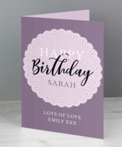 Personalised Lilac Lace Birthday Card