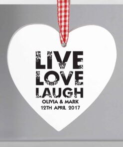 Personalised Live Love Laugh Wooden Heart Decoration