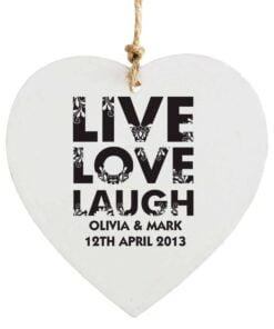Personalised Live Love Laugh Wooden Heart Decoration