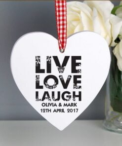 Personalised Live Love Laugh Wooden Heart Decoration