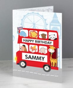 Personalised London Animal Bus Birthday Card
