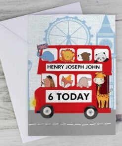 Personalised London Animal Bus Birthday Card