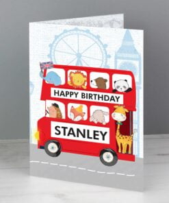 Personalised London Animal Bus Birthday Card