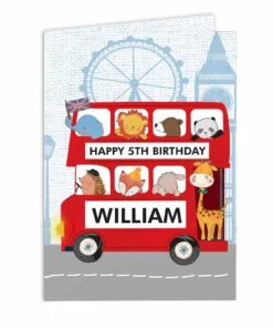 Personalised London Animal Bus Birthday Card