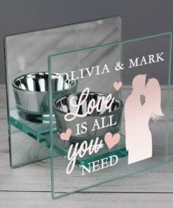 Personalised ‘Love is All You Need’ Mirrored Glass Tea Light Candle Holder