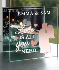 Personalised ‘Love is All You Need’ Mirrored Glass Tea Light Candle Holder