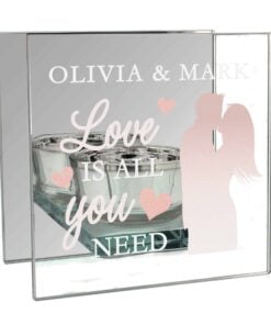 Personalised ‘Love is All You Need’ Mirrored Glass Tea Light Candle Holder