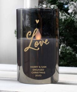 Personalised Love Smoked Glass LED Candle