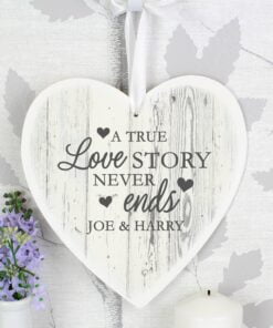 Personalised Love Story Large Wooden Heart Decoration
