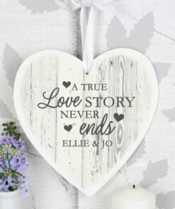 Personalised Love Story Large Wooden Heart Decoration