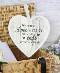 Personalised Love Story Large Wooden Heart Decoration