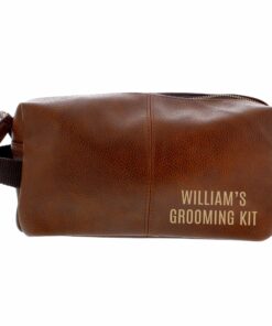 Personalised Luxury Brown leatherette Wash Bag