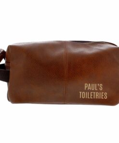 Personalised Luxury Brown leatherette Wash Bag