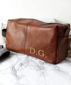 Personalised Luxury Initials Brown Leatherette Wash Bag
